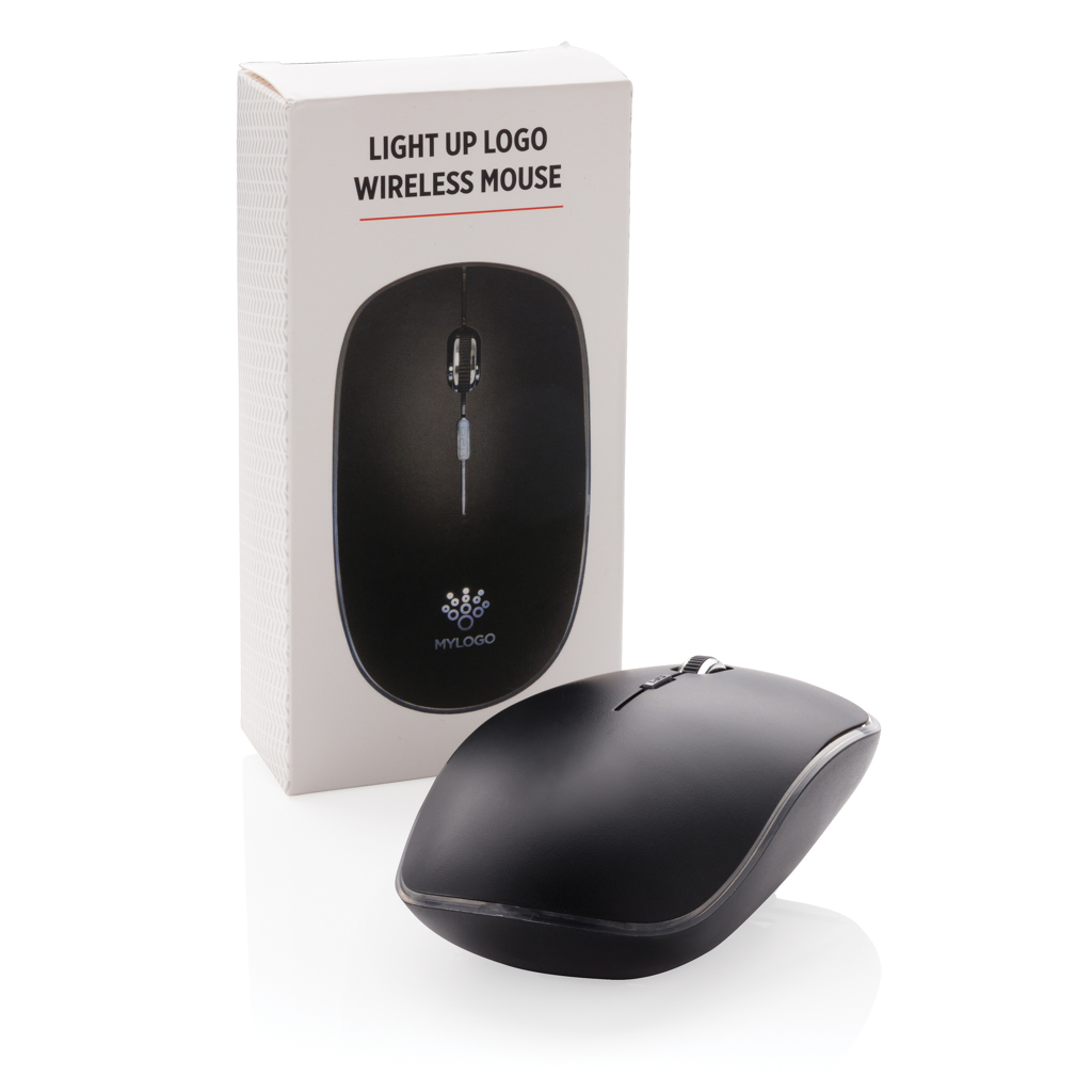 Kabellose Logo-LED Business-Maus, wiederaufladbar – schwarz