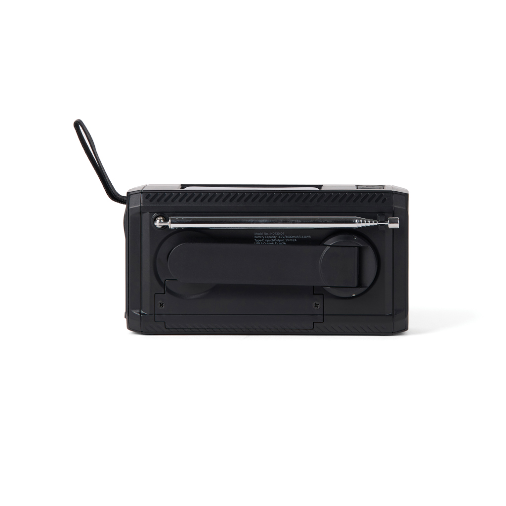Nordic Drift Titan Notfallradio IPX4 mit Handkurbel, Solarpanel und 4000-mAh-Powerbank – mit Logo bedruckbar
