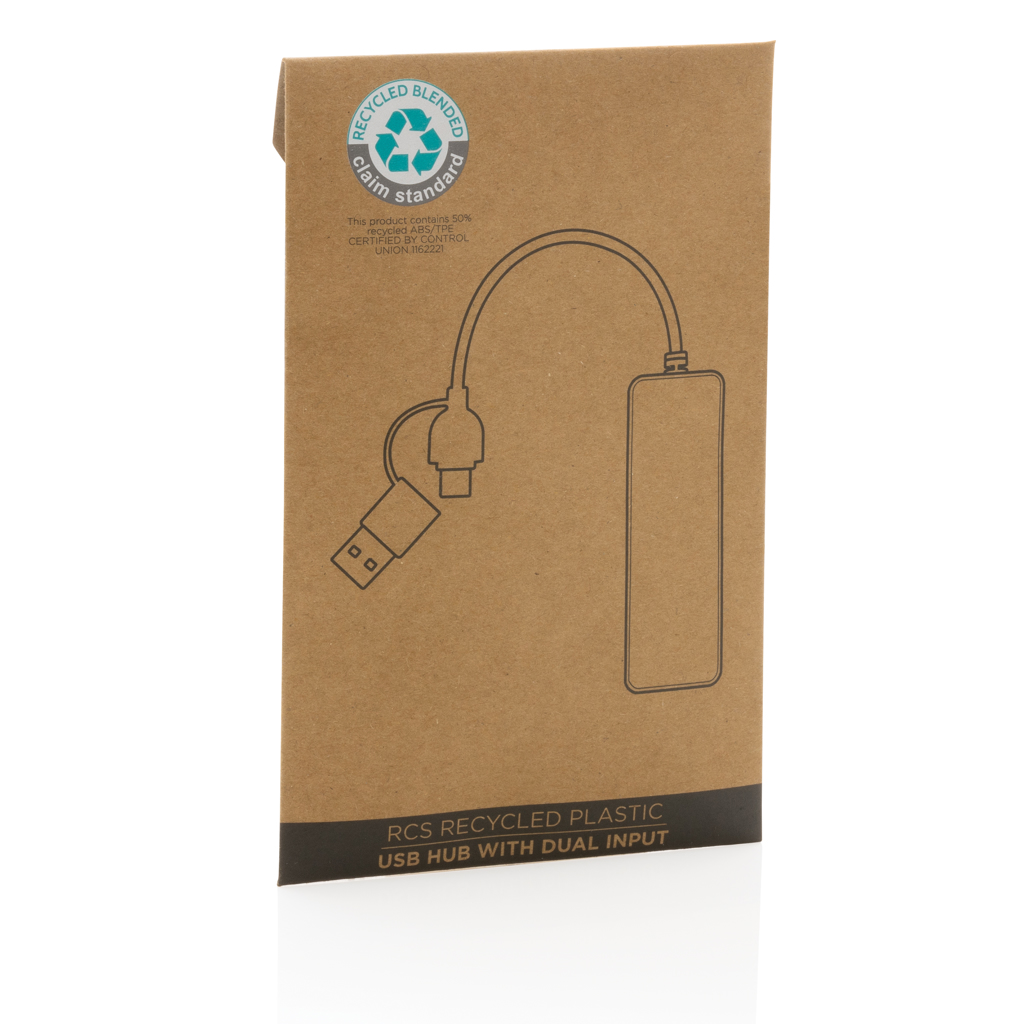 USB-Hub RCS Recycled ABS, dualer Input – Ideales Event-Giveaway mit Logo