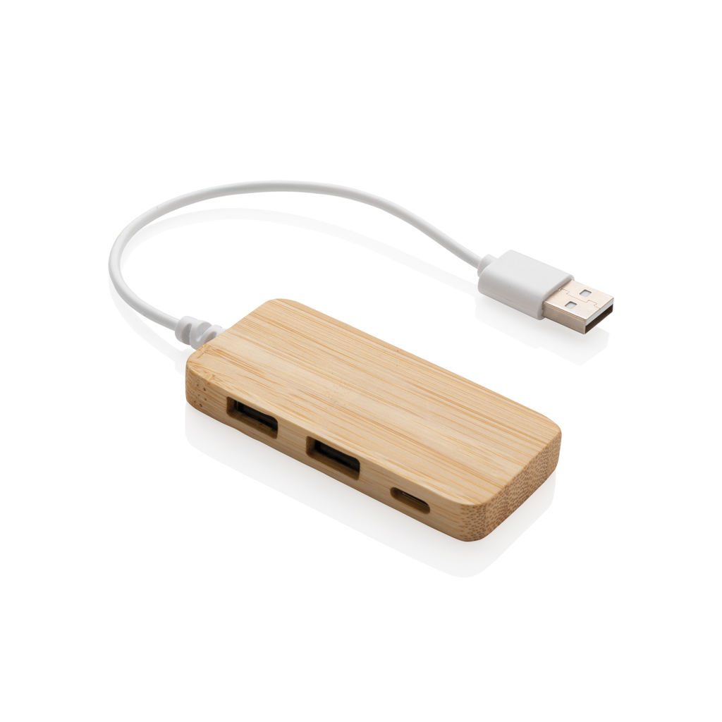 Bambus USB 2.0 Hub, 2x USB-A + USB-C, PVC-frei – braun