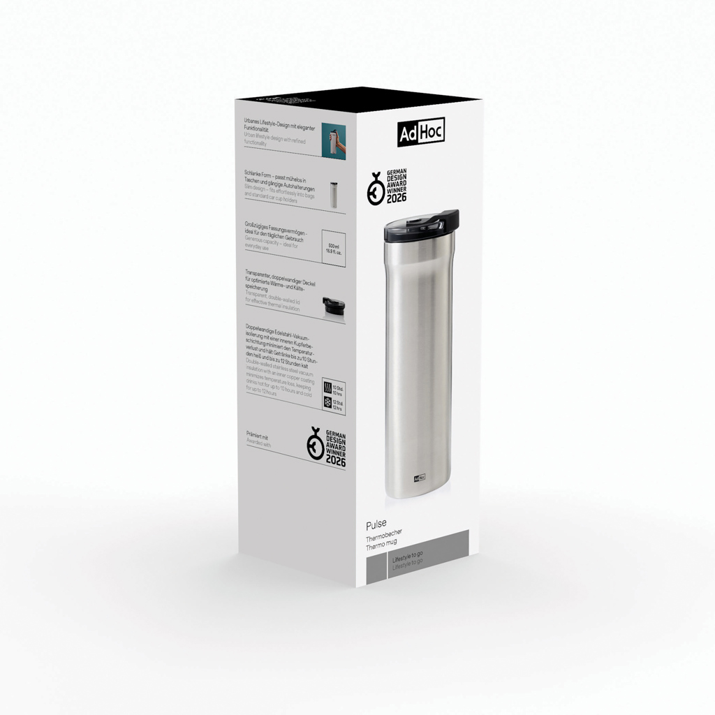 AdHoc Thermobecher Pulse 500 ml aus Edelstahl mit Logo