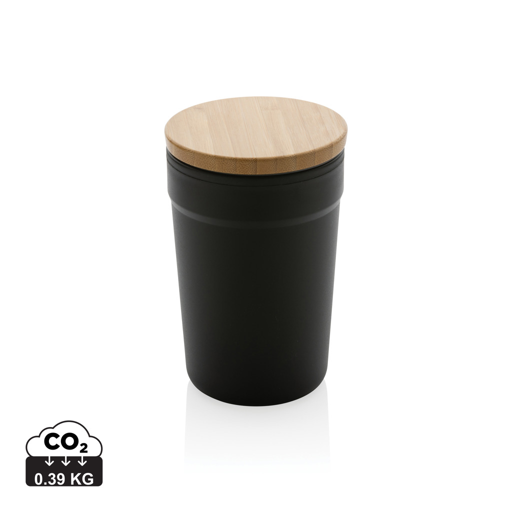 Becher PURE, weiß – Elegantes Event-Geschenk mit Bambusdeckel