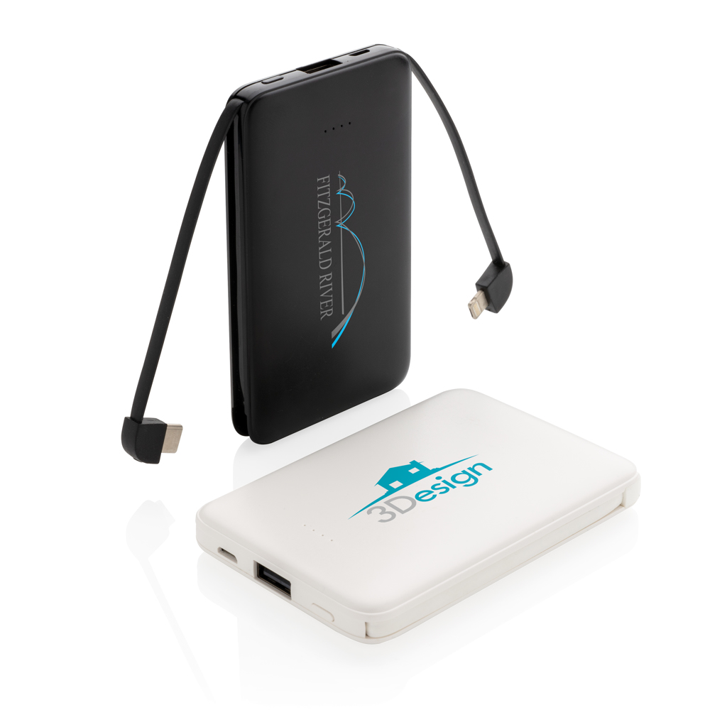 XD Collection 5.000 mAh Powerbank P322 mit 3 integrierten Kabeln – als Werbegeschenk bedruckbar