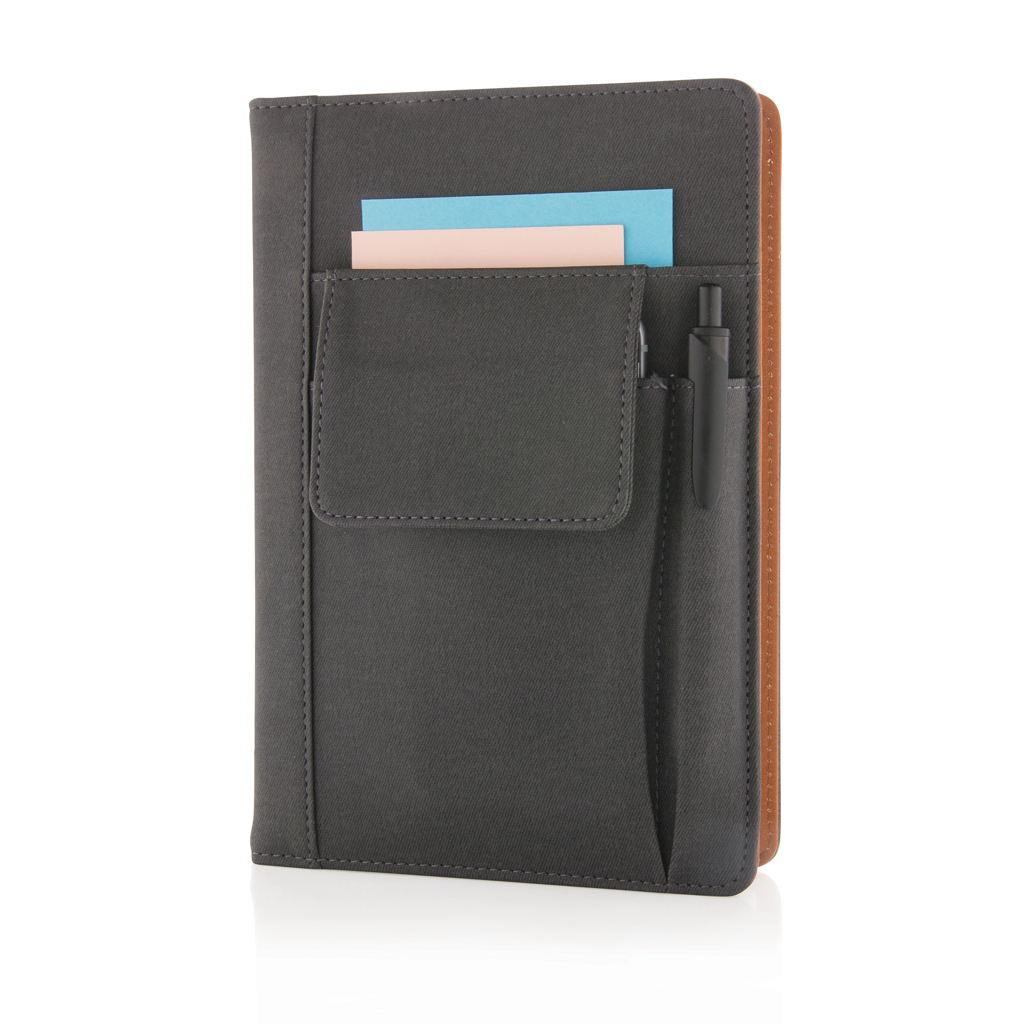 XD Collection Notizbuch mit Telefontasche – PU A5, schwarz, mit Logo bedruckbar