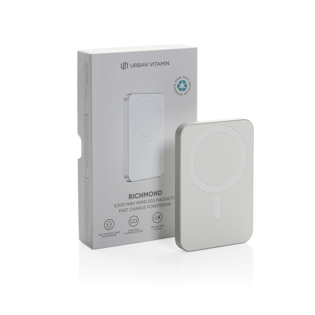 Urban Vitamin Richmond 5000mAh Magnetische Wireless-Powerbank aus RCS-Recyclingmaterial