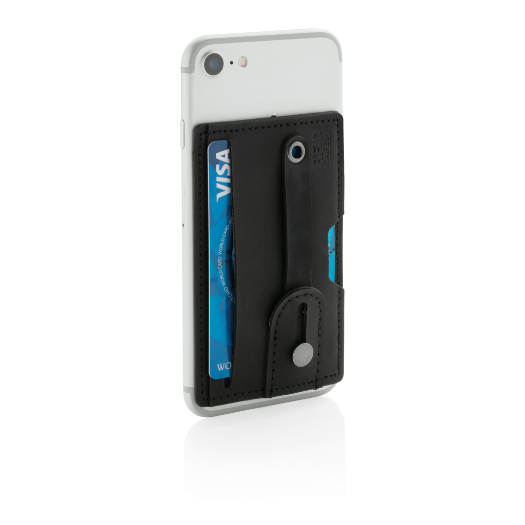 RFID Smartphone-Kartenhalter 3-in-1 mit Stand+Grip – schwarz