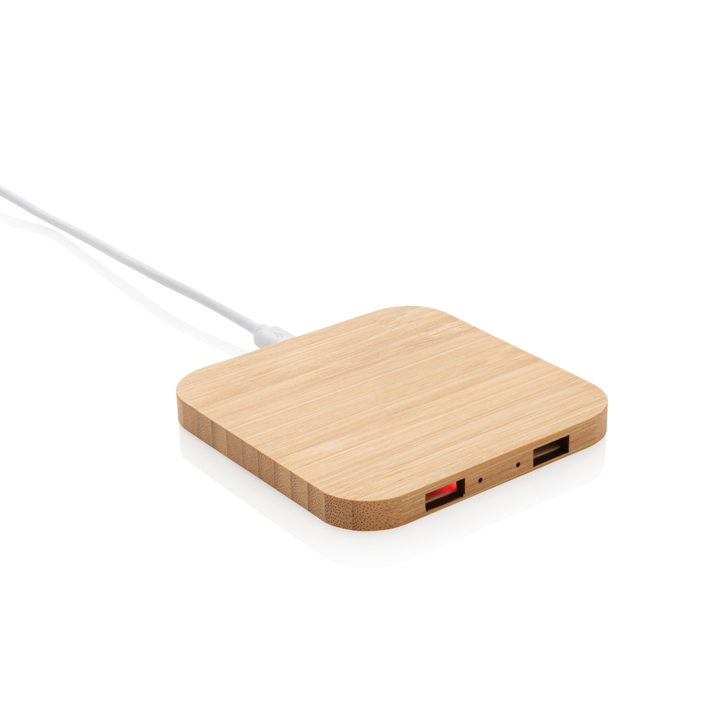 BambooCharge 5W Wireless mit USB – Elegantes Werbegeschenk für Events