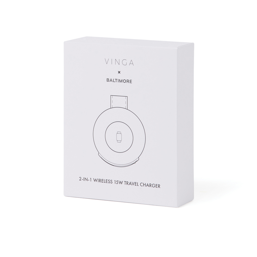 VINGA Baltimore 2-in-1 Wireless Charger 15W aus recyceltem ABS/PU VINGA Baltimore 2-in-1 Wireless Charger 15W aus recyceltem ABS/PU