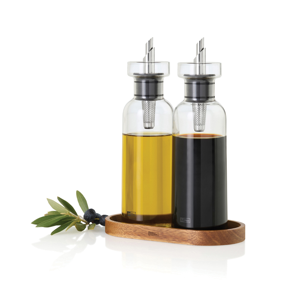 AdHoc Menage AromaPour Öl- und Essigset 300 ml aus Glas mit Logodruck AdHoc Menage AromaPour Öl- und Essigset 300 ml aus Glas mit Logodruck
