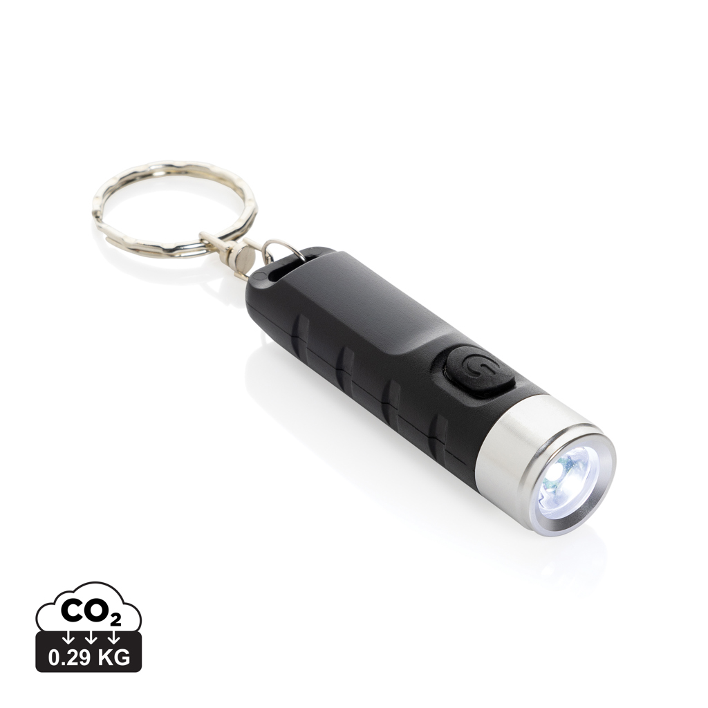 Globix USB Schlüsselanhänger-Taschenlampe aus recyceltem ABS – mit Tampondruck