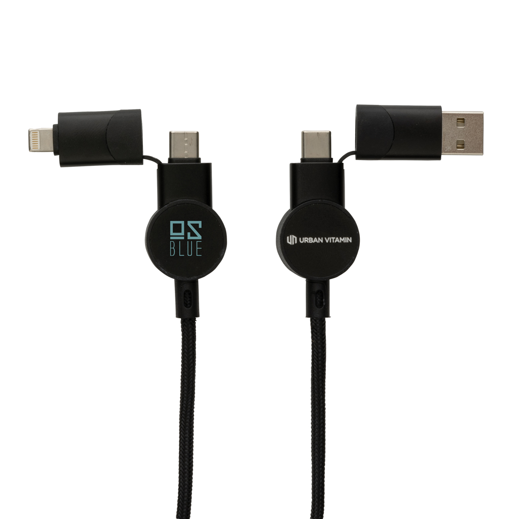 Oakland 6-in-1 Schnellladekabel RCS PET TPE 45W Werbegeschenk mit Logo Oakland 6-in-1 Schnellladekabel RCS PET TPE 45W Werbegeschenk mit Logo