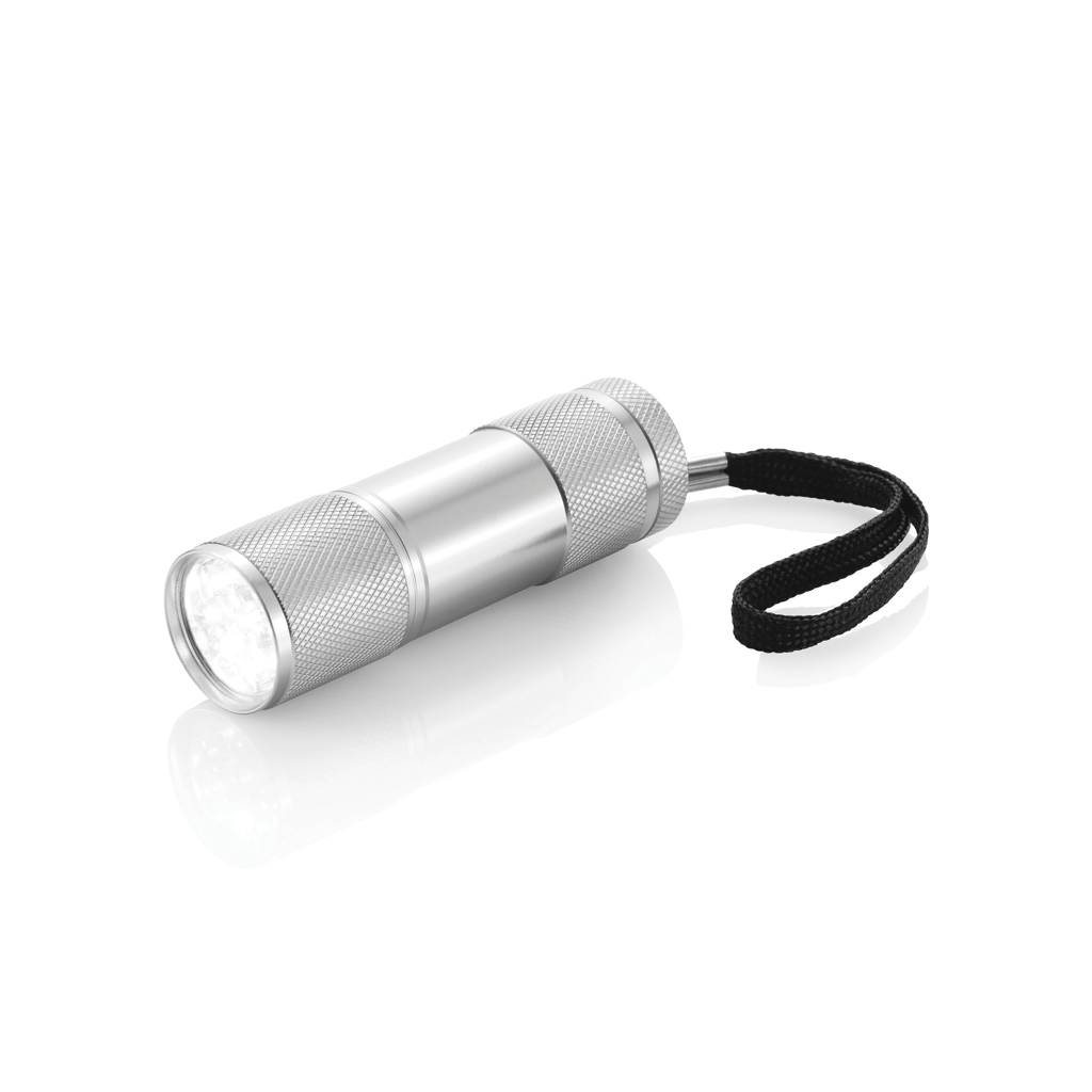 XD Collection Quattro Aluminiumtaschenlampe mit 9 LEDs – Lasergravur & Tampondruck