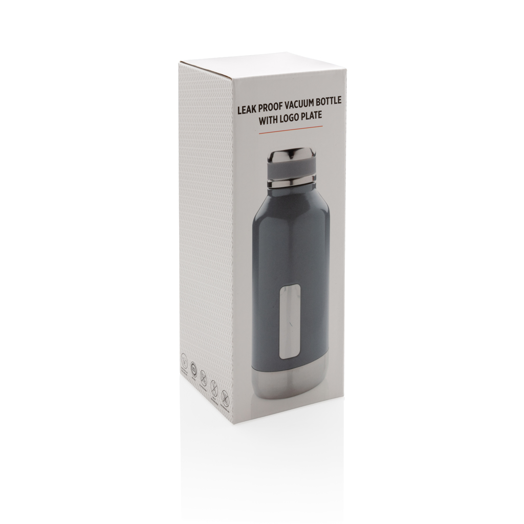 XD Collection Vakuumflasche 500 ml mit Logoplatte, auslaufsicher, Edelstahl XD Collection Vakuumflasche 500 ml mit Logoplatte, auslaufsicher, Edelstahl