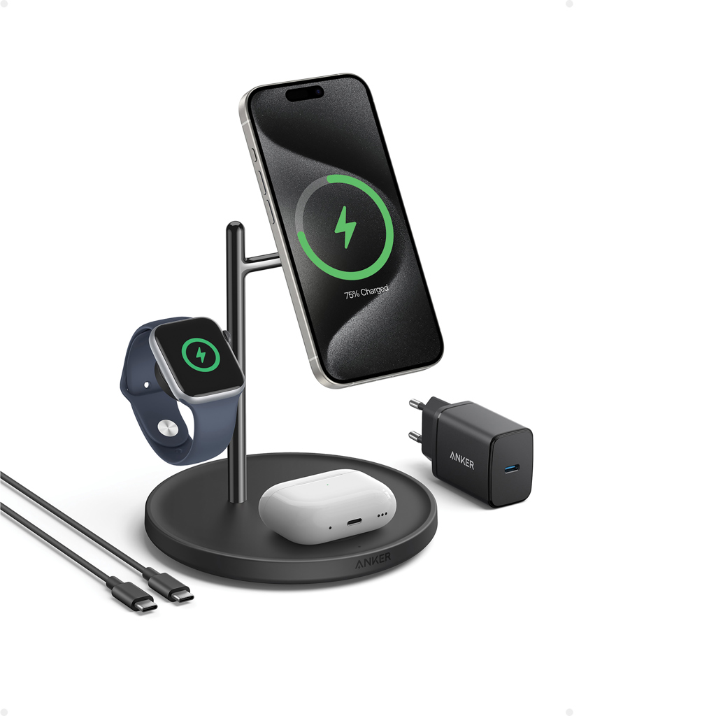 Anker MagGo kabellose 3-in-1 Ladestation Qi2 mit Logo-Tampondruck