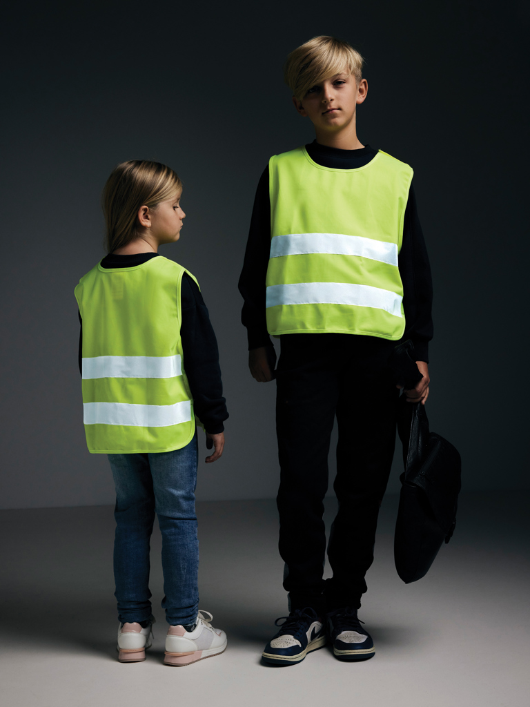 Kinder-Warnweste GRS recyceltes PET 7-12 Jahre, gelb, mit Logo bedruckbar Kinder-Warnweste GRS recyceltes PET 7-12 Jahre, gelb, mit Logo bedruckbar