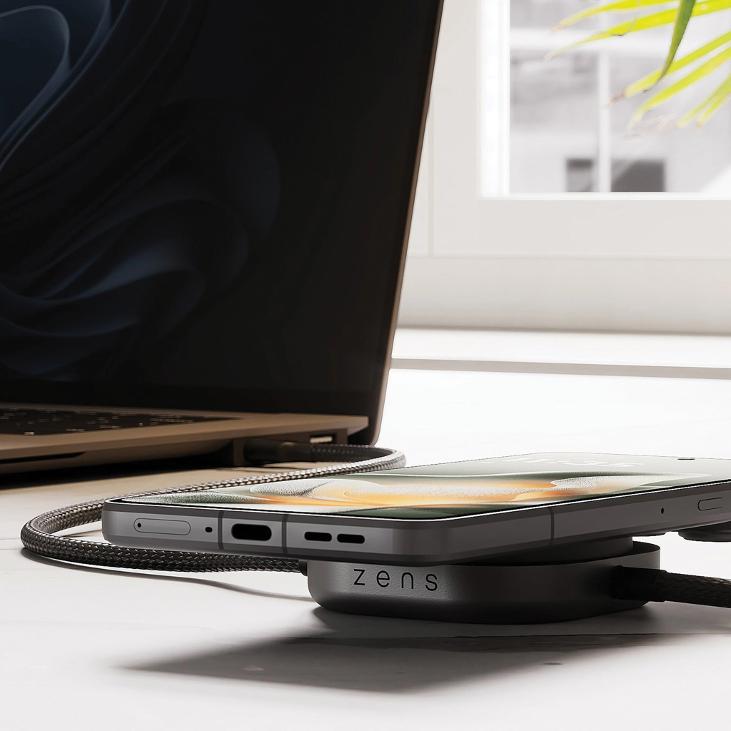 Zens Ladekabel USB C-C Pro 2 – 2-in-1 mit Qi2 15 W kabellos, Aluminium, mit Logo Zens Ladekabel USB C-C Pro 2 – 2-in-1 mit Qi2 15 W kabellos, Aluminium, mit Logo