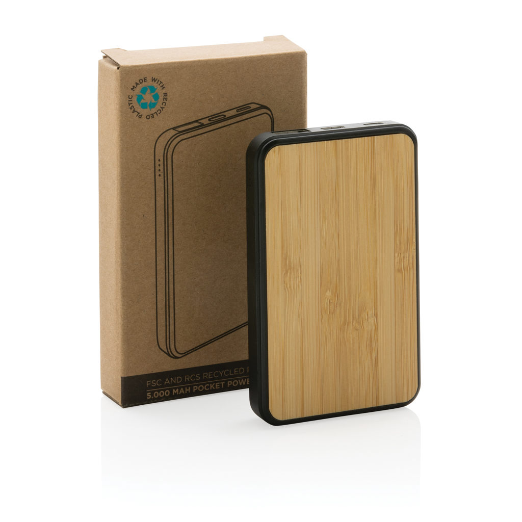 XD Collection 5.000 mAh Powerbank P322.37 aus recyceltem ABS und FSC-Bambus, bedruckbar