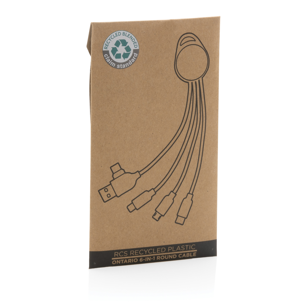 Ontario Multikabel 6-in-1 aus recyceltem Kunststoff – Ideales Eventgeschenk mit Logo Ontario Multikabel 6-in-1 aus recyceltem Kunststoff – Ideales Eventgeschenk mit Logo