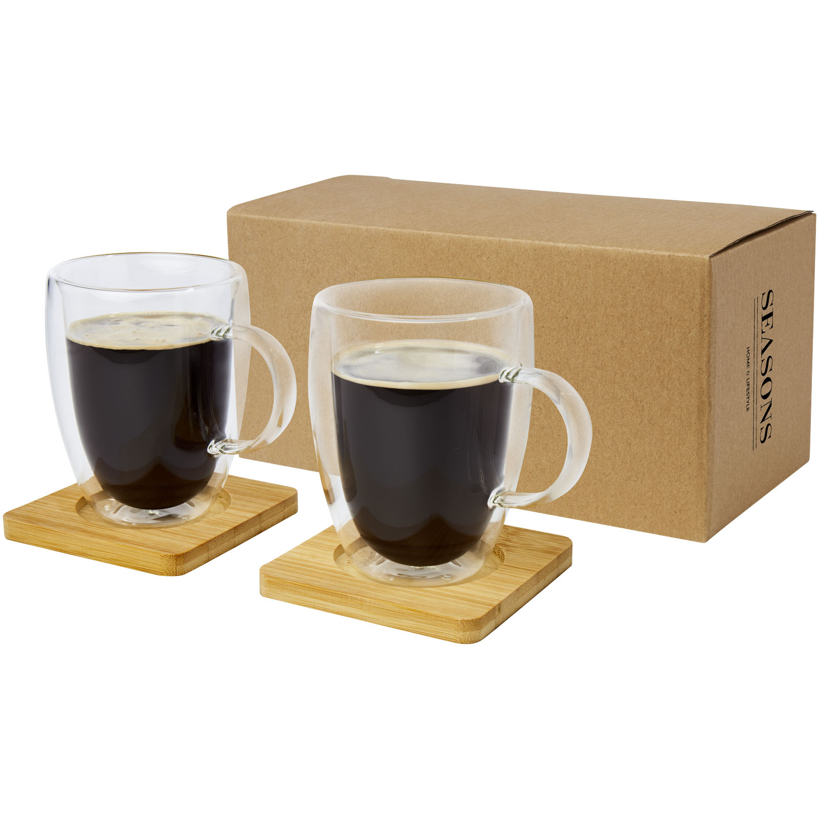 Manti 2-teiliger 350 ml doppelwandiger Glasbecher mit Bambusuntersetzer Manti 2-teiliger 350 ml doppelwandiger Glasbecher mit Bambusuntersetzer