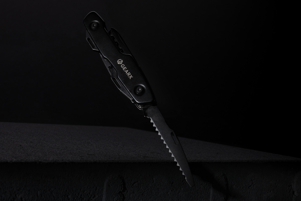 Gear X Multifunktions-Messer mit 13 Funktionen, Edelstahl, schwarz – gravierbar
