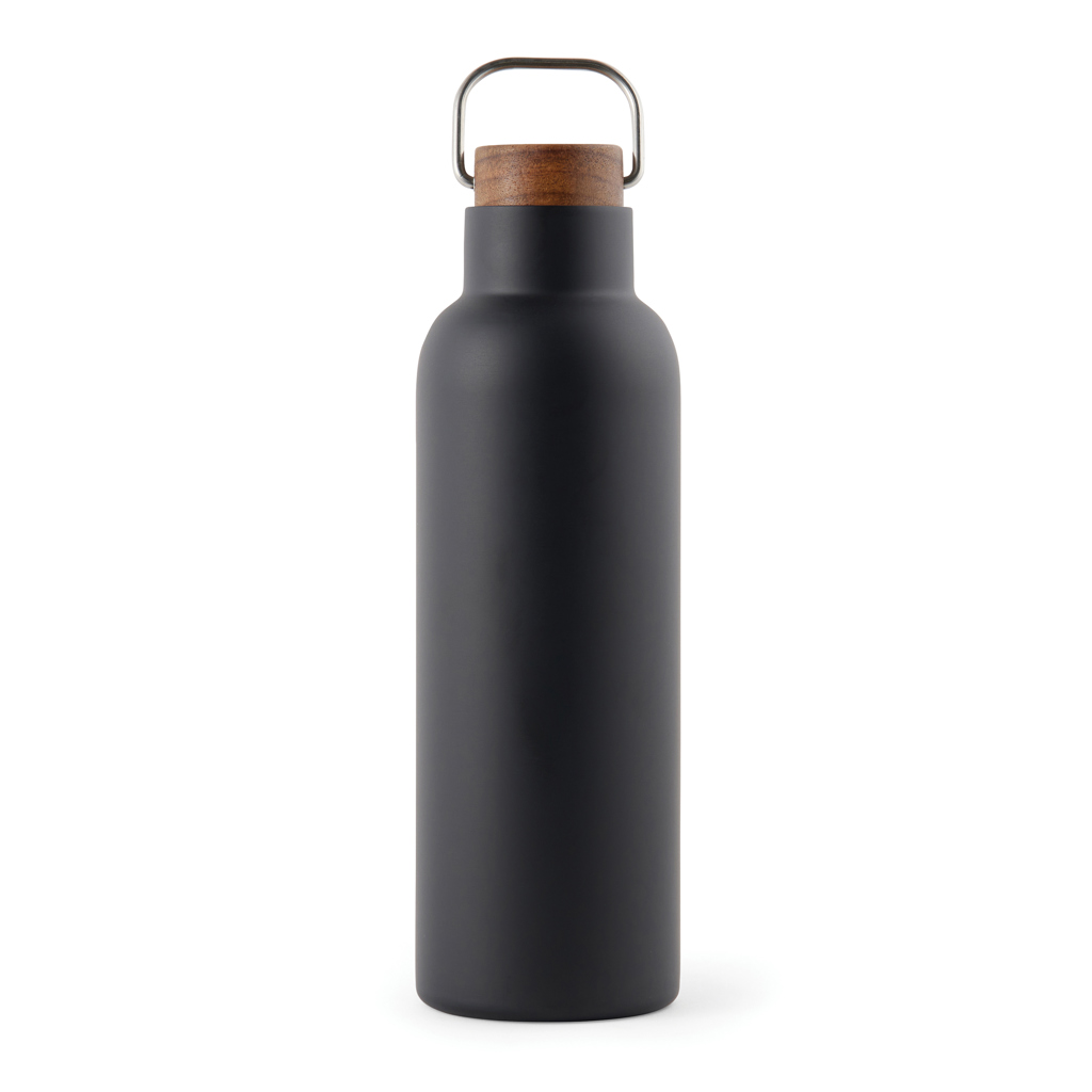 VINGA Ciro Vakuumflasche 800 ml aus 79 % recyceltem Edelstahl mit Akazienholz-Deckel
