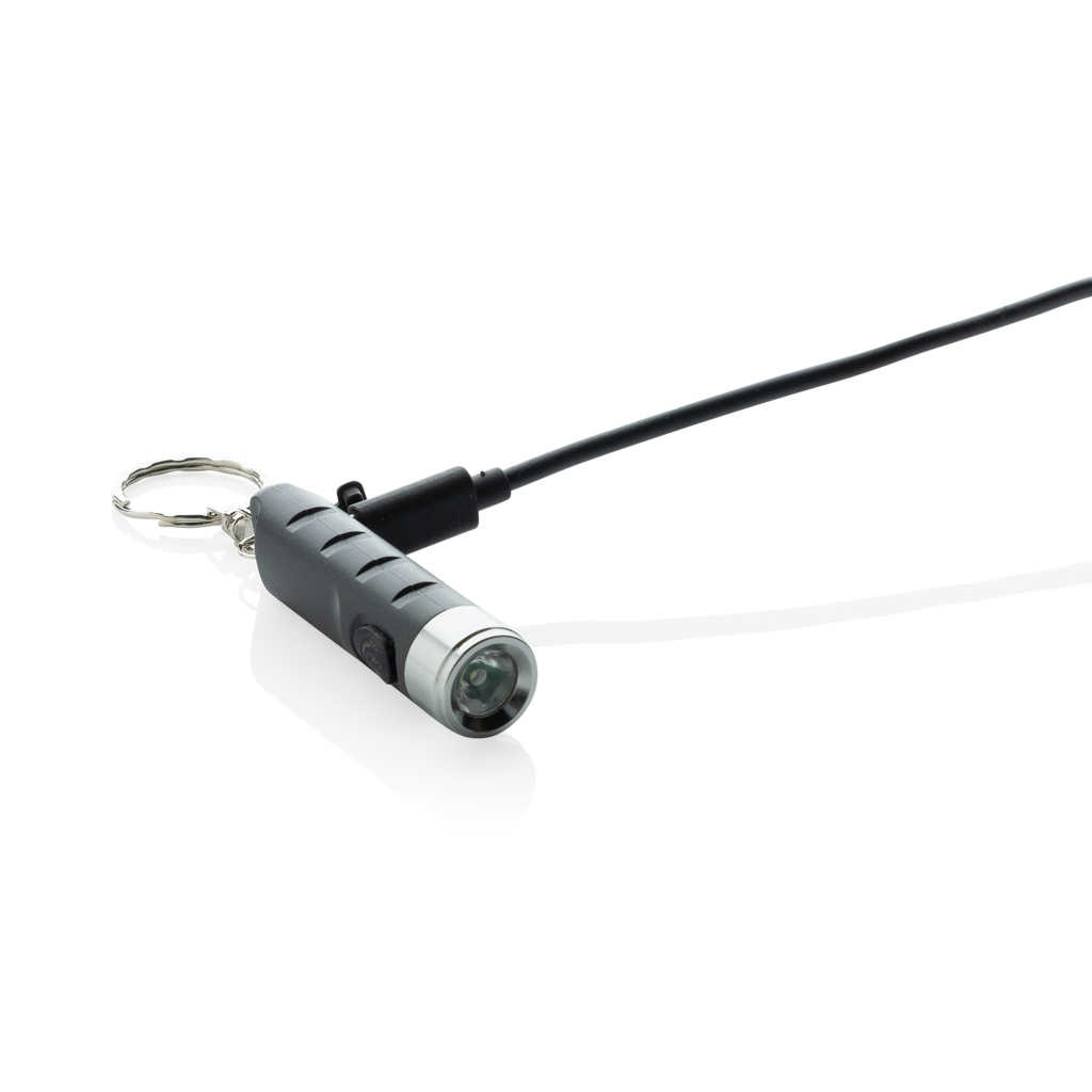 Globix USB Schlüsselanhänger-Taschenlampe aus recyceltem ABS – mit Tampondruck