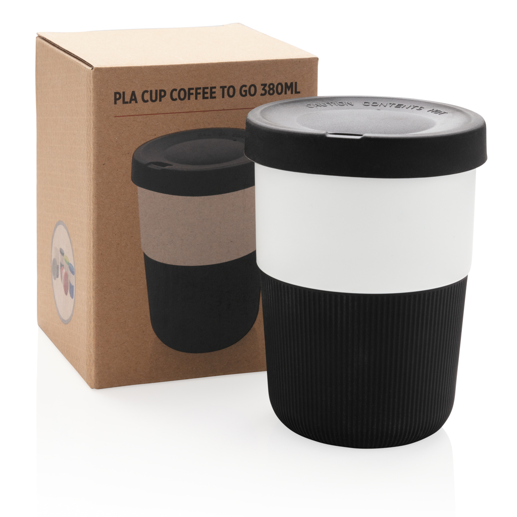 PLA Kaffeebecher To‑Go 380 ml, pflanzenbasiert – schwarz