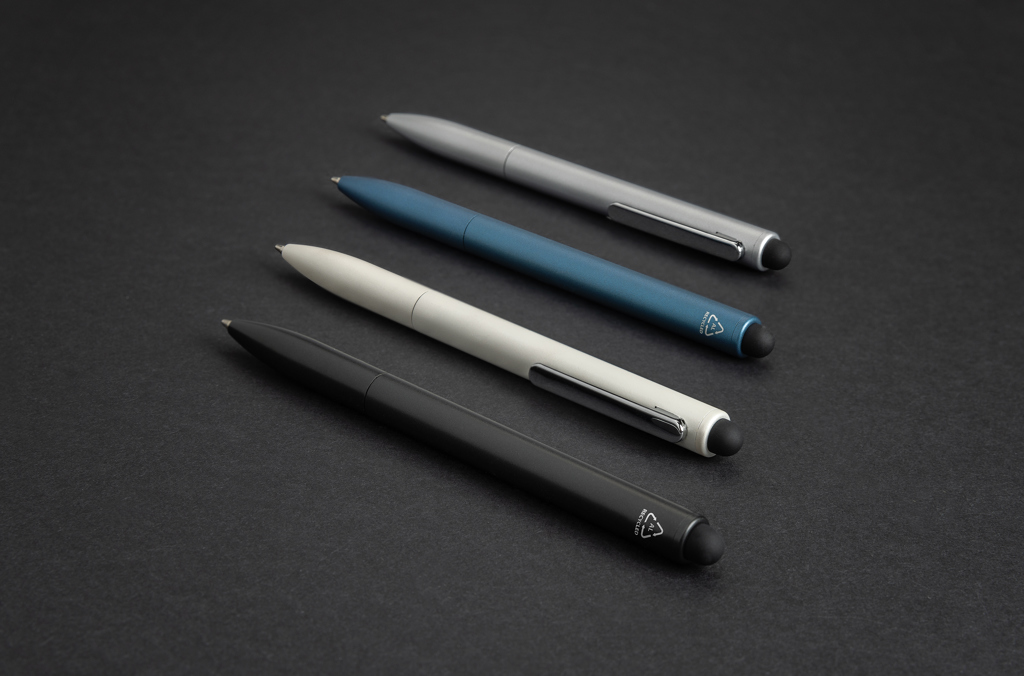 Kymi Kugelschreiber mit Stylus aus RCS-recyceltem Aluminium, bedruckbar