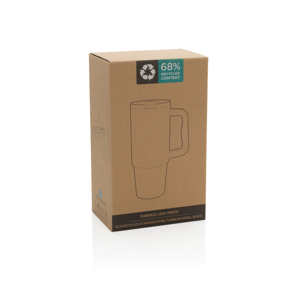 XD Collection Embrace Thermobecher 900 ml aus RCS-recyceltem Edelstahl, auslaufsicher, mit Logo veredelbar XD Collection Embrace Thermobecher 900 ml aus RCS-recyceltem Edelstahl, auslaufsicher, mit Logo veredelbar