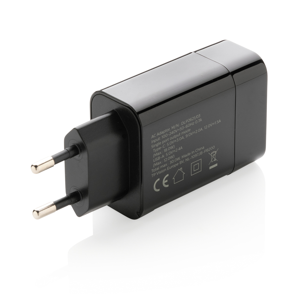 Philips 30W USB‑C PD + USB-A Schnellladegerät – schwarz