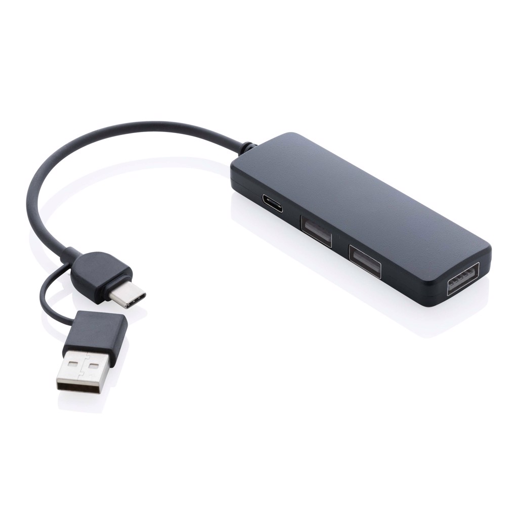 USB-Hub RCS Recycled ABS, dualer Input – Ideales Event-Giveaway mit Logo