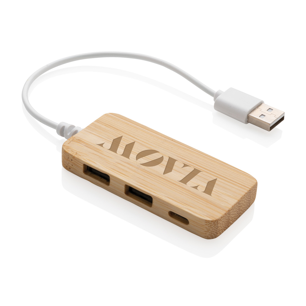 Bambus USB 2.0 Hub, 2x USB-A + USB-C, PVC-frei – braun