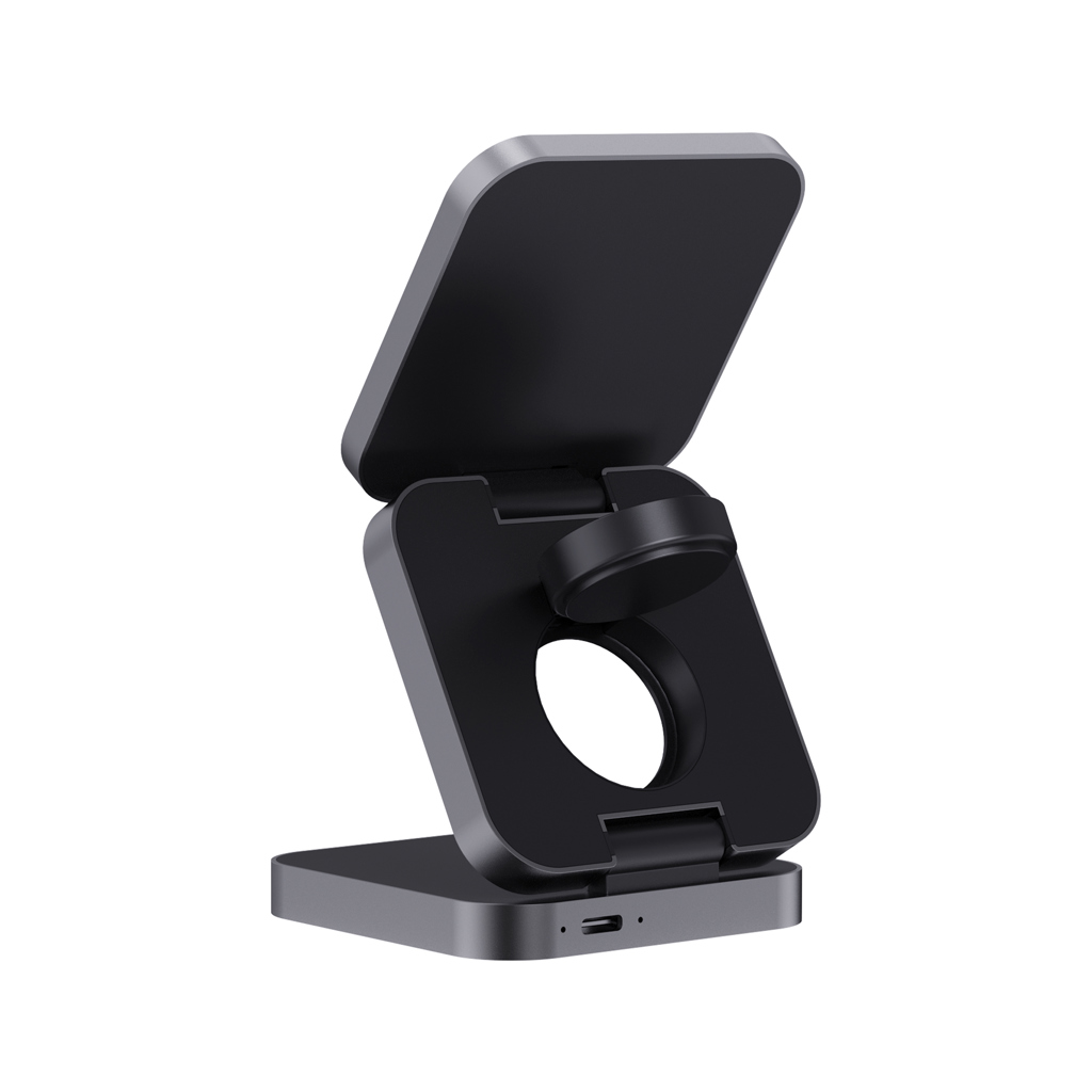 Terra faltbares 3-in-1 Wireless Charger 15W aus recyceltem RCS-Aluminium und RCS-ABS Terra faltbares 3-in-1 Wireless Charger 15W aus recyceltem RCS-Aluminium und RCS-ABS