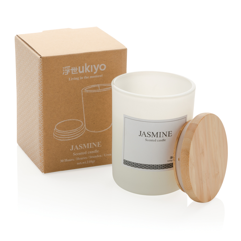 Ukiyo Deluxe Duftkerze mit Bambusdeckel, Jasmin im Glas