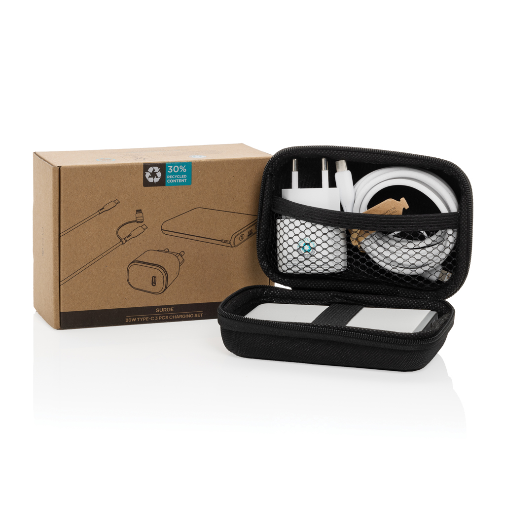 Surge Charge Set aus recyceltem PET – Strahlendes Werbegeschenk für Events