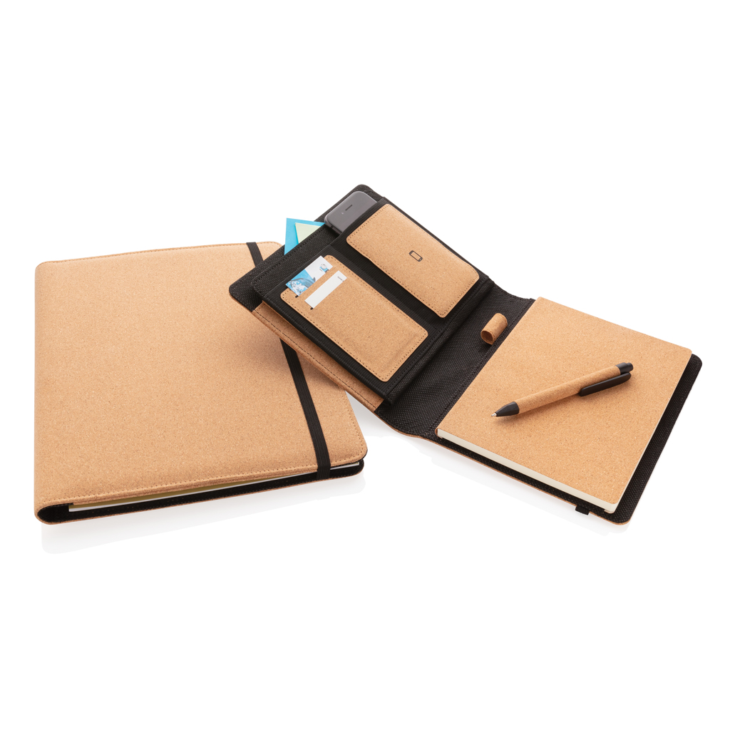 Kork A4 Portfolio-Set mit recyceltem Papier & Stift – braun