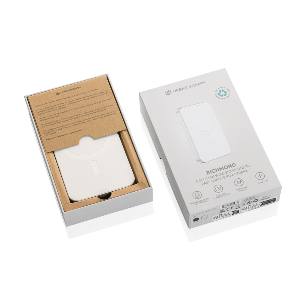 Urban Vitamin Richmond 5000mAh Magnetische Wireless-Powerbank aus RCS-Recyclingmaterial Urban Vitamin Richmond 5000mAh Magnetische Wireless-Powerbank aus RCS-Recyclingmaterial