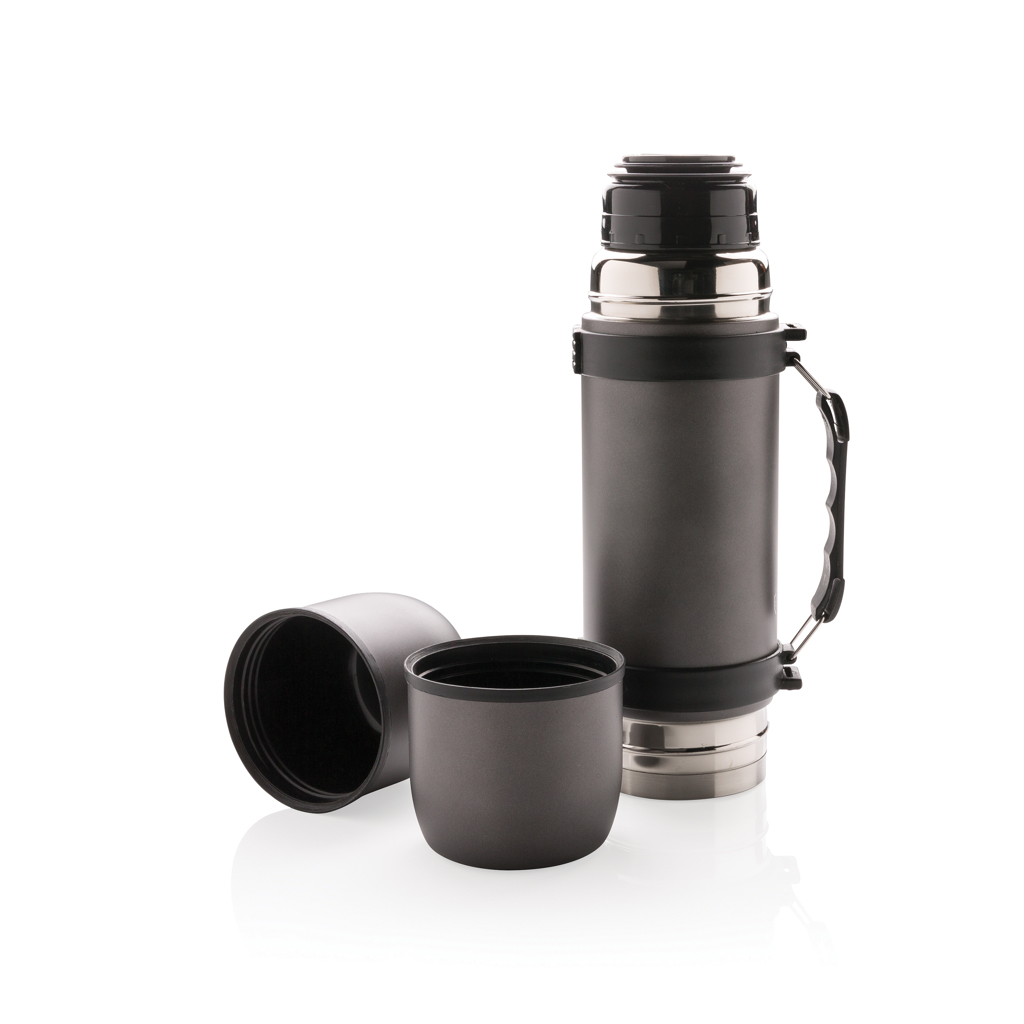Edelstahl Thermosflasche 700 ml, 2 Becher – grau