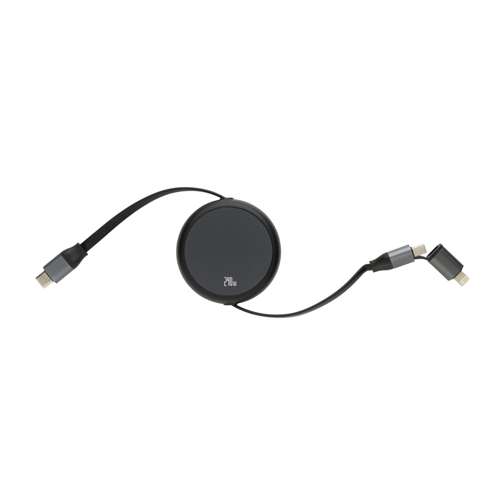 Terra 240W 2-in-1 Ladekabel ausziehbar aus RCS-recyceltem Aluminium mit Logo bedrucken Terra 240W 2-in-1 Ladekabel ausziehbar aus RCS-recyceltem Aluminium mit Logo bedrucken