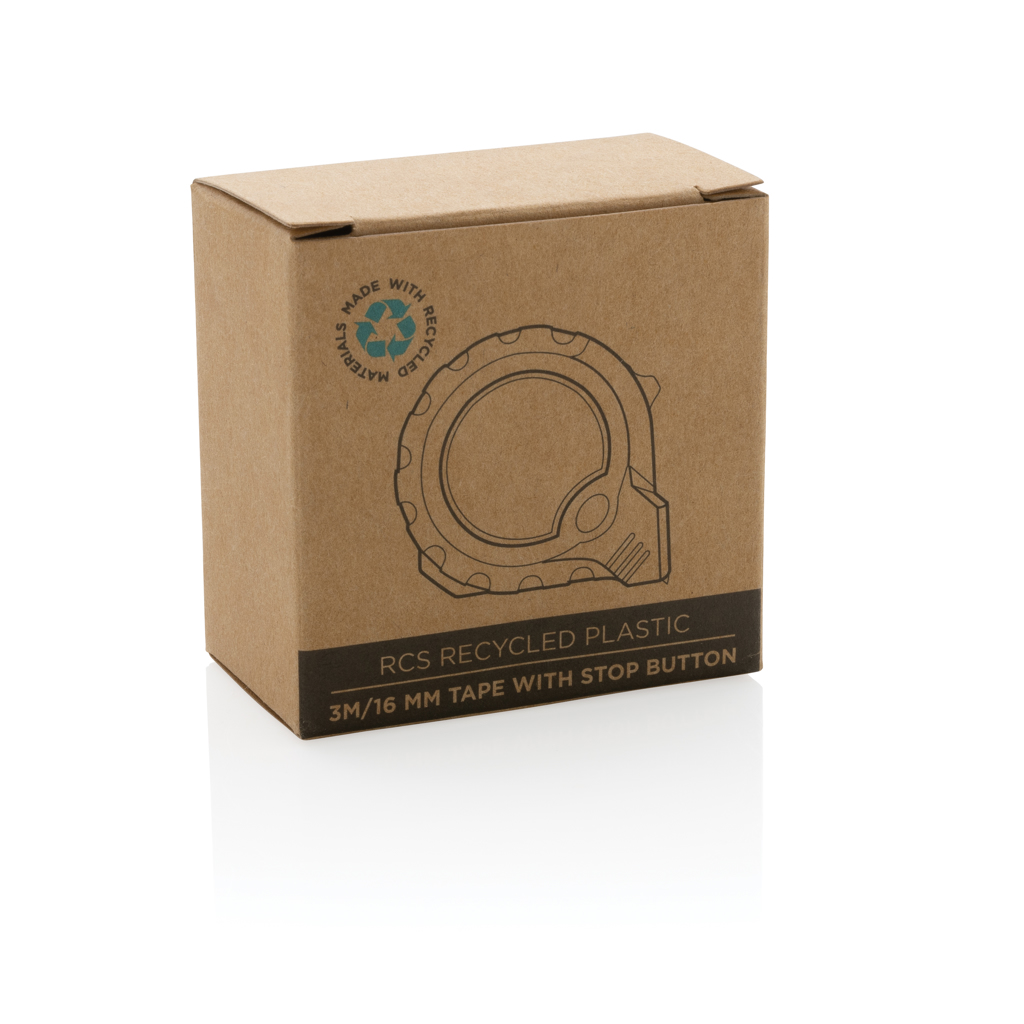 XD Collection Maßband 3m/16mm aus RCS-recyceltem ABS mit Stop-Taste, bedruckbar