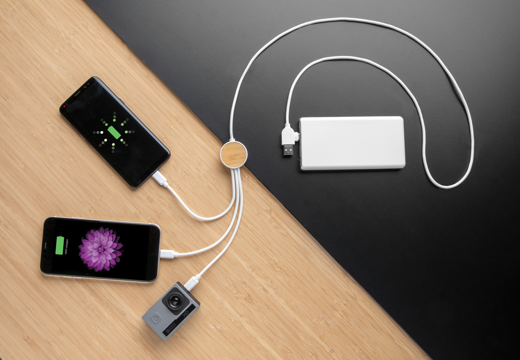 Ontario 6-in-1 Multikabel aus Recyclingmaterial – Vielseitiges Werbegeschenk für Events
