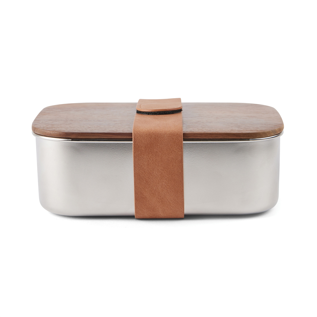 VINGA Ciro Lunchbox aus 39 % RCS-recyceltem Edelstahl mit FSC-Akazienholz-Deckel