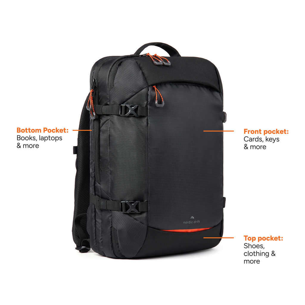 Nordic Drift RCS Traveling Rucksack 25L, recyceltes PET, mit Logo bedruckbar