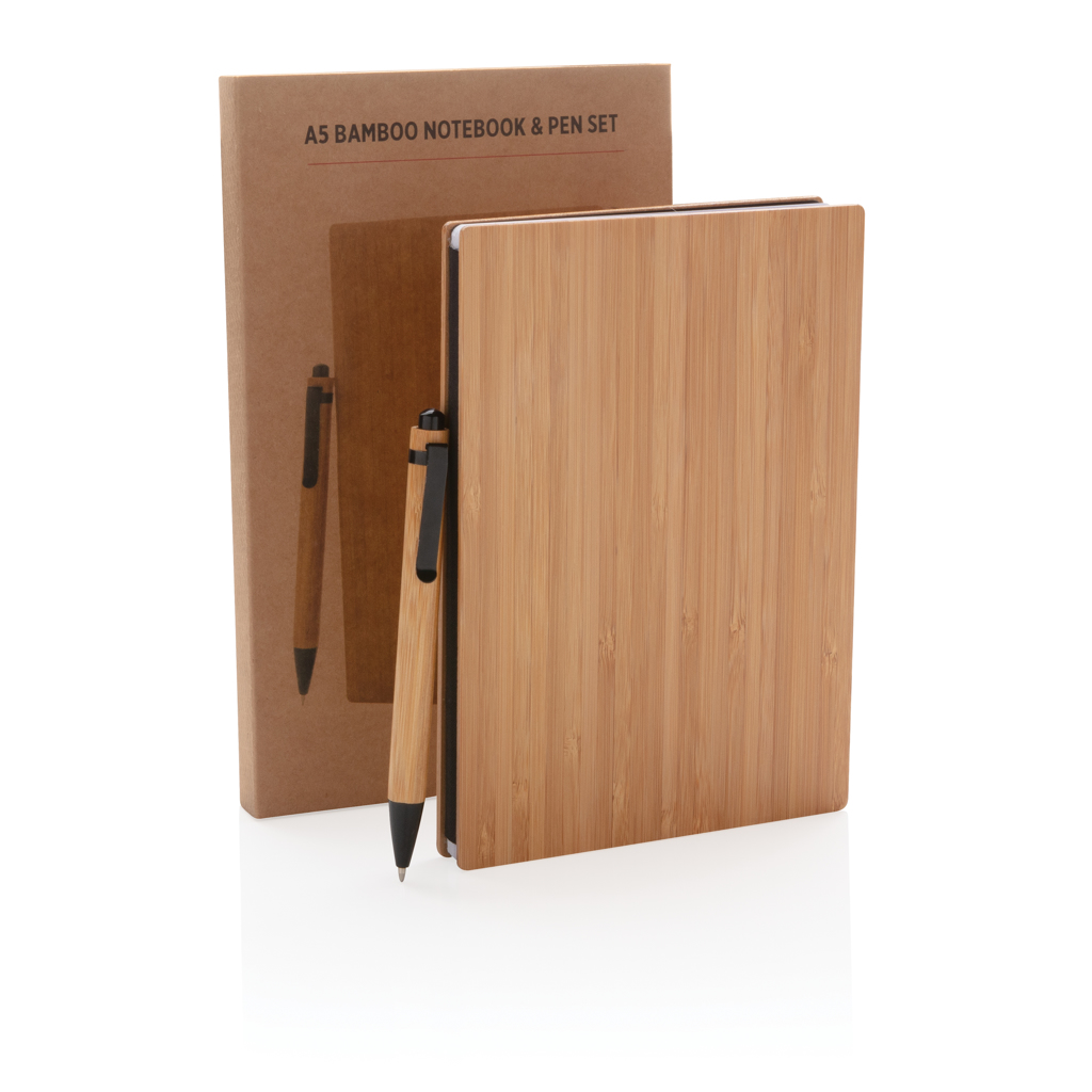 A5 Bambus Notizbuch mit Bambusstift, FSC-Mix, bedruckbar