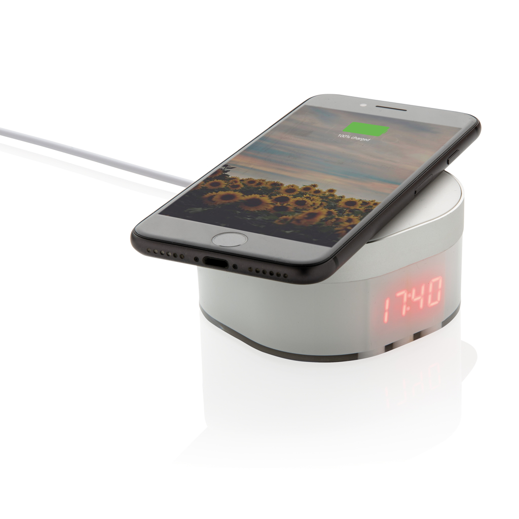 Qi 5W Wireless Ladeuhr mit Aluminium – weiß