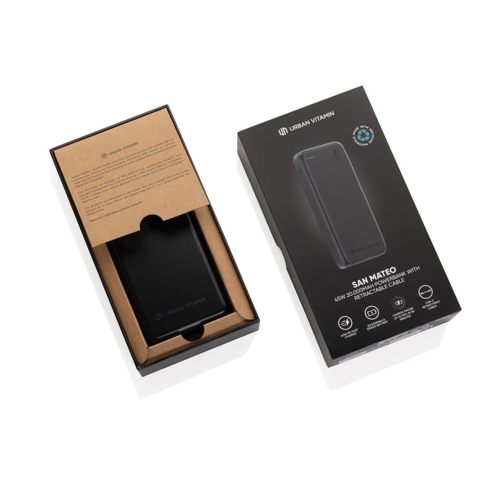 Urban Vitamin San Mateo Powerbank 20.000mAh 45W mit integriertem USB-C-Kabel
