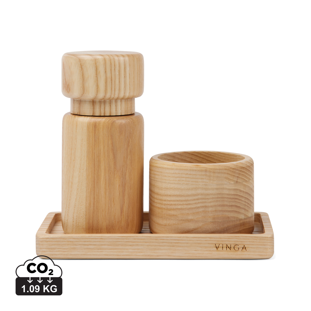 VINGA Retro Salz- und Pfeffermühlen-Set aus FSC-Eschenholz mit Tablett, mit Logo veredelbar VINGA Retro Salz- und Pfeffermühlen-Set aus FSC-Eschenholz mit Tablett, mit Logo veredelbar