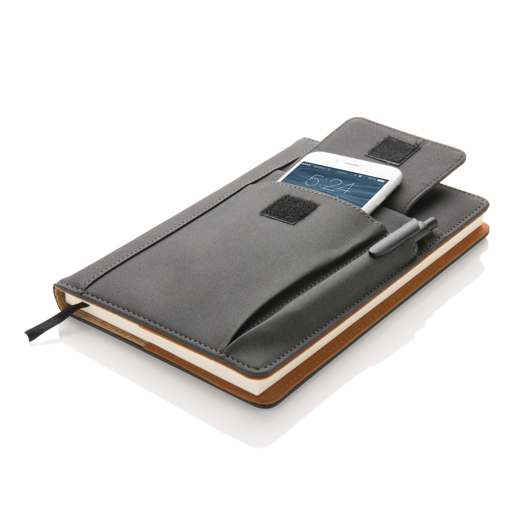 XD Collection Notizbuch mit Telefontasche – PU A5, schwarz, mit Logo bedruckbar
