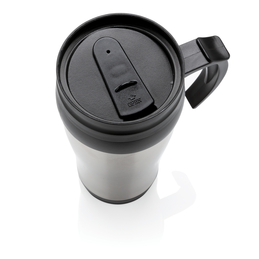 Edelstahlbecher 350 ml mit Schiebe-Deckel – silber Edelstahlbecher 350 ml mit Schiebe-Deckel – silber