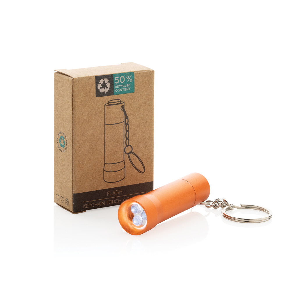 Flash 3-LED-Schlüsselanhänger-Taschenlampe aus RCS-zertifiziertem Recycling-Aluminium Flash 3-LED-Schlüsselanhänger-Taschenlampe aus RCS-zertifiziertem Recycling-Aluminium